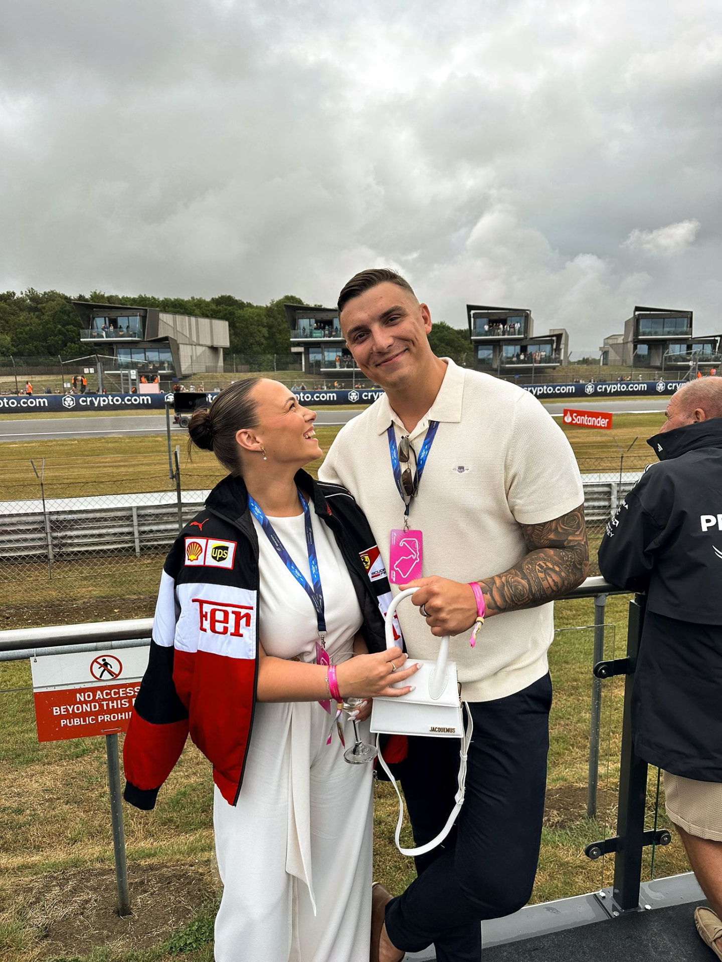 Victoria and Jamie trackside at the Grand Prix