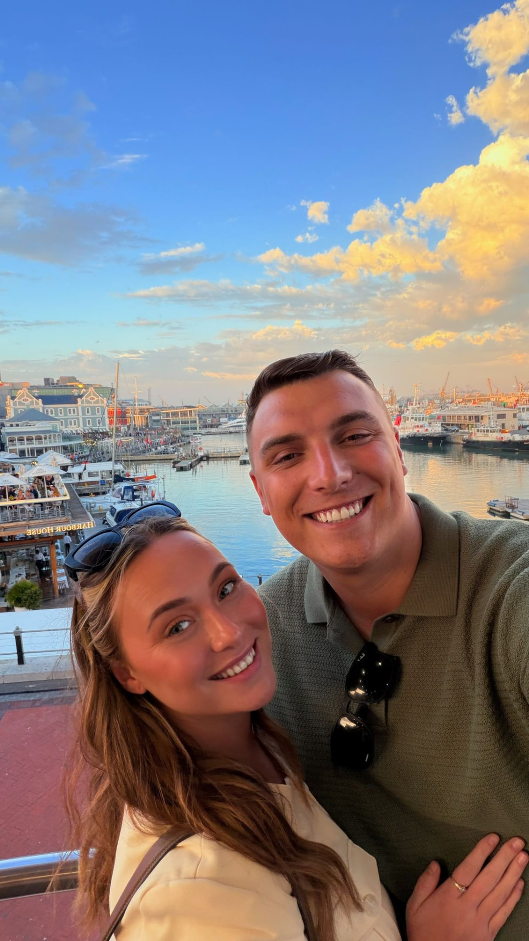 Victoria and Jamie above the harbour at sunset